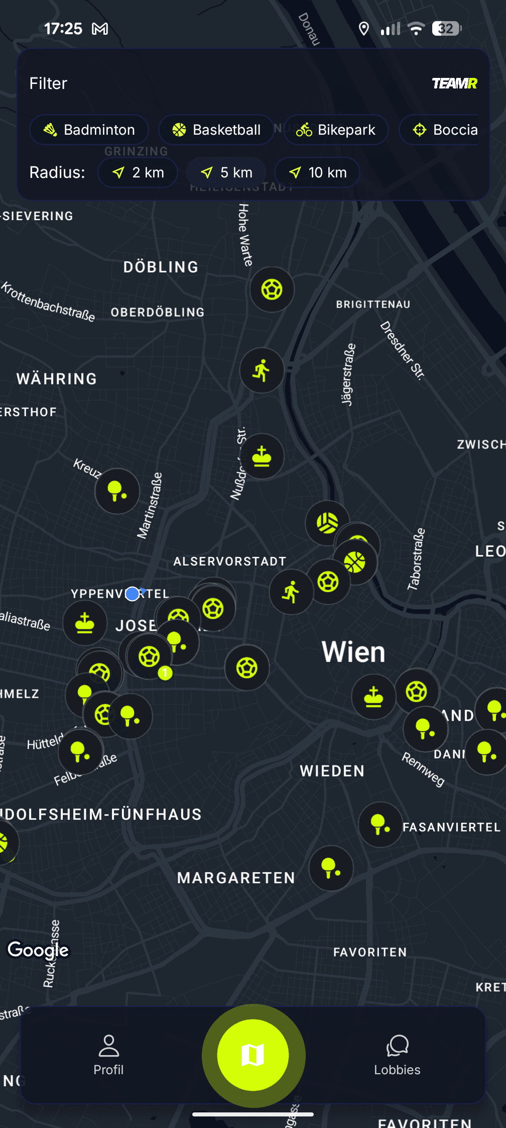 TEAMR App Screenshots mit Sport-Matches